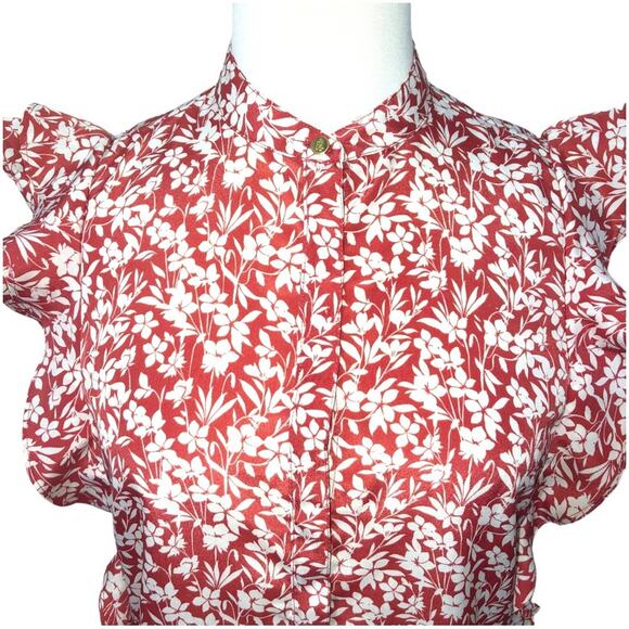 Lauren Ralph Lauren Crepe Flutter Sleeve Floral Button Front Top Medium EUC - Picture 3 of 9